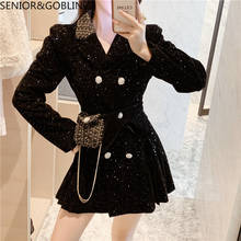 Women Red Tweed Velvet Blazer Rhinestone Double Breasted Jacket Long Shinny Suit Coat Fall Winter Outerwear With Chain Belt Bag 2024 - buy cheap