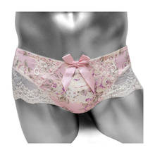 Sissy Floral Brief Panties With Bowknot Lace Sexy Men Briefs Underwear Satin Brand Shiny Male Underpants 2024 - buy cheap