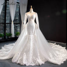 Lhuilier Illusion Lace Mermaid Wedding Dresses Floor Length Full Sleeves Appliqued Bridal Dress with Detachable Train 2024 - buy cheap