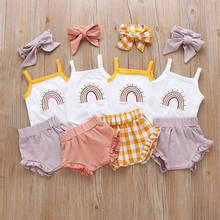 Baby Summer Clothing Set Newborn Kid Baby Girl Rainbow Cotton Crops Vest Top Shorts 2Pcs Outfit Set 2024 - buy cheap