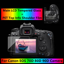 Protetor de câmera de vidro temperado autoadesivo, para canon 70d 80d 90d lcd + informação superior, proteção de tela com ombro 2024 - compre barato