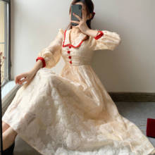 Sweet Vintage Dress Women Elegant Evening Party Dress Female Button French Fairy Long Sleeve One Piece Dress Korean 2020 Spring 2024 - buy cheap