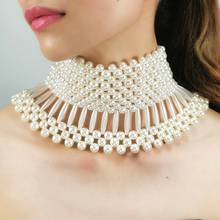 Imitation Pearl Statement Choker Necklaces For Women Handmade Beaded Collar Necklace Wedding Jewelry UKEN 2024 - buy cheap