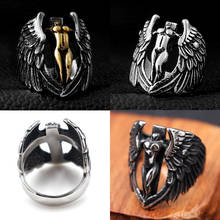 Anel dourado 316l, lenço da cruz do anjo para homens, anel vintage tipo punk gótico em aço inoxidável para motociclistas, joias para motociclistas 2024 - compre barato