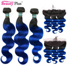 Blue 3 Bundles With Closure 13x4 Frontal With Bundles Nonremy Beauty Plus Malaysian Sapphire Ombre Colored Bundles With Closure 2024 - buy cheap