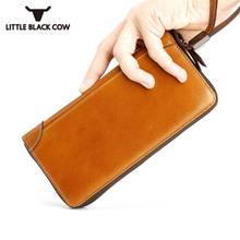 Brand Men Real Leather Long Wallet Business Casual Cowhide Purse Clutch High Quality Zipper Black Billetera Hombre Multicolors 2024 - buy cheap