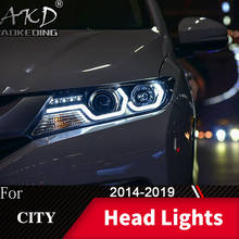 Головная лампа для автомобиля honda City 2014-2019, противотумансветильник фары s, дневсветильник ходовые огни DRL H7, светодиодсветодиодный Биксеноновая лампа, автомобильные аксессуары 2024 - купить недорого