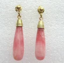 Free shipping  Charming pink natural jade stud danlge earrings free shipping 2024 - buy cheap