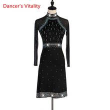Vestido de baile latino negro brillante para mujer, Vestido corto elegante de Rumba / Tango para actuaciones de baile latino 2024 - compra barato