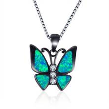 Azul fogo opala borboleta animal pingente colar boho preto zircão camisola corrente colares feminino festa de casamento jóias bijoux 2024 - compre barato