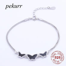 Pekurr 925 Sterling Silver 3 Black Resin Butterfly Women's Bracelets Double Box Chain Bangles For Women Fashion Jewelry Charm 2024 - buy cheap