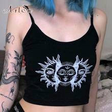 ArtSu Sun Printed Harajuku Punk Backless Crop Top Summer  Camis Tops Tees Ladies Casual Black Spaghetti Strap Top ASVE21165 2024 - buy cheap