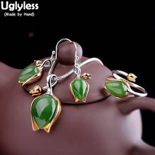 Uglyless Handmade Tulip Jewelry Set for Women Natural Gemstones Jade Earrings Rings Pendants Sets 925 Silver Floral Jewelry S02 2024 - buy cheap