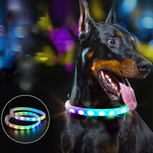 Светодиодный ошейник USB кошка ошейник светодиодный мигающий светильник ночного Безопасность ремень анти-потерянный собаки светящиеся ошейники для собак ошейник для кота 2024 - купить недорого