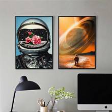 Space Rose Astronaut Wall Art Canvas Painting Walk On The Moon Universe Eploration Poster Cuadros for Living Room Home Decor 2024 - buy cheap