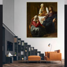 Pintura al óleo de Citon Johnes Vermeer, cuadro de la casa de Marta y María, obra de arte, decoración del hogar 2024 - compra barato