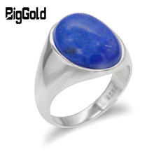 Lapis Lazuli Ring for Men 925 Sterling Silver With Oval Dark Blue Natural Stone Simple Exquisite Rings Men Women Unisex Jewelry 2024 - buy cheap
