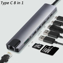 USB-C 8 в 1 Type-C USB 3,0 usb-хаб 4K HD ноутбук PD зарядка/SD/TF кардридер/RJ45 адаптер для MacBook Pro док-станция 2024 - купить недорого
