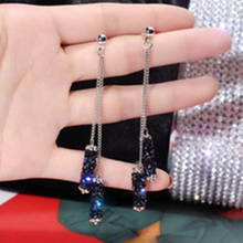 Brincos de borla geométricos longos de strass femininos, moda coreana, criativos, azul, corrente, joias femininas 2024 - compre barato