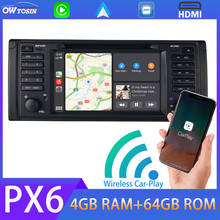 Reproductor Multimedia PX6 para coche, dispositivo inalámbrico con GPS Navi, 4 GB + 64 GB, Carplay, Bluetooth 5,0, HDMI, WiFi, Android, para BMW serie 5, E39, M5, X5, E53 2024 - compra barato