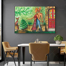 Lienzo de arte "Intruder"-pareja de jardinería con zorro amigo iluminado, carteles artísticos de pared, decoración de dormitorio, impresiones de pintura en lienzo 2024 - compra barato
