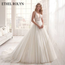 ETHEL ROLYN A-Line Wedding Dress 2022 Classy V-Neck Beading Lace Appliques Bride Sleeveless Backless Flowy Beach Bridal Gown 2024 - buy cheap