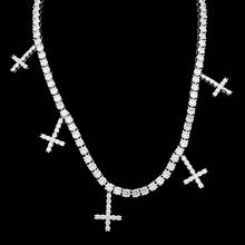 Colar aaa + pedra cz brilhante, colar de 1 fileira de tênis em cruz com 5 corrente, para homens e mulheres, joias de rapper, presente de ouro 2024 - compre barato