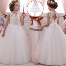 Белое Кружевное длинное бальное платье с цветочным узором для девочек, детские платья для выпускного вечера с открытой спиной, свадебное платье для первого причастия 2024 - купить недорого