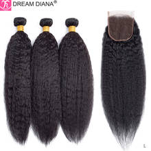 DreamDiana Brazilian Hair Bundles With Closure 8"-30" Remy Kinky Straight Bundles With Closure 100% Human Hair With Lace Closure 2024 - buy cheap
