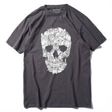 COOLMIND QI0229Acasual, свободная Хлопковая мужская футболка с коротким рукавом, новый дизайн, уличный стиль, свободная крутая Мужская футболка с принтом черепа 2024 - купить недорого