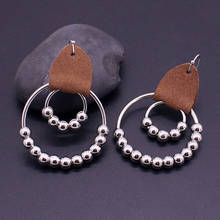 Brincos de couro boêmio, brincos femininos banhados a prata e gancho de orelha, joias de gancho de orelha de tamanho simples 2024 - compre barato
