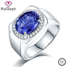 HuiSept Luxury Silver Men Ring 925 Jewelry Accessories Oval Sapphire Zircon Gemstone Open Rings for Wedding Engagement Wholesale 2024 - buy cheap