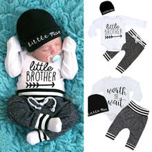 0-18Months Newborn Infant Baby Boy Clothes Sets Letter Print Romper Tops Long Pants Hat 3PCS Baby Autumn Spring Outfit 2024 - buy cheap