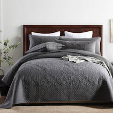 CHAUSUB-colcha de algodón color gris, 2 fundas de almohada acolchadas, manta de verano, 2 unidades 2024 - compra barato