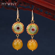Mywiny joia de cobre 3 cores, pedras da natureza, brincos étnicos brilhantes, joias vintage estilosas cloro 2024 - compre barato
