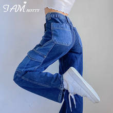 Iamhotty-pantalones vaqueros de pierna ancha para mujer, Jeans elásticos de cintura alta, holgados, de los años 90, ropa de calle para novio, 2020 2024 - compra barato