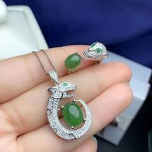 Conjunto de joyería de Jade verde de estilo leopardo Natural y Real, colgante de Plata de Ley 925, 1 unidad, anillo 2024 - compra barato