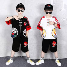 Conjuntos de roupas esportivas de estilo chinês para meninos, camiseta de manga curta + calça, dois conjuntos de roupas 4 7 9 11 13 15 anos 2024 - compre barato