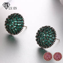 LXOEN Green Round Zircon Stud Earrings for Women Black Gun Inlay Small Crystal Girl Party Earrings Jewelry Gift 2024 - buy cheap