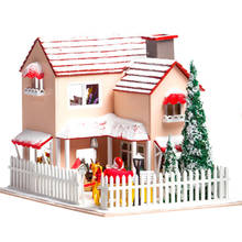 Diy casa de bonecas em miniatura móveis com luz led kit véspera natal casa de bonecas montar brinquedo crianças presente aniversário 2024 - compre barato