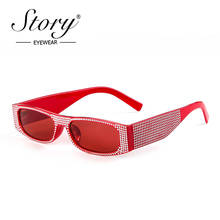 STORY-gafas de sol rectangulares con diamantes de imitación para mujer, anteojos de sol femeninos con montura pequeña, estilo Retro, de diseñador de marca 2024 - compra barato