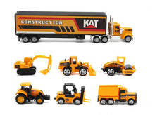 1:64 7pcs/set Construction vehicle Excavator Bulldozer Road roller Dump Container truck car Alloy toy collection model kids gift 2024 - buy cheap