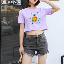 Pineapple Letter Women Summer Crop Short T-Shirt Sexy Slim Funny Hipster Top Female Tees T Shirt Harajuku Kawaii Basic Tshirt 2024 - buy cheap