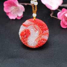 Bat Flower Red White Jade Pendant Necklace Chinese Hand-Carved Natural Charm Jewelry Accessories Amulet Fashion Men Women Gifts 2024 - buy cheap