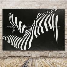 Pinturas a óleo abstratas artirx para parede feminina, arte de parede para sala de estar e casa, artesanal, preto e branco 2024 - compre barato
