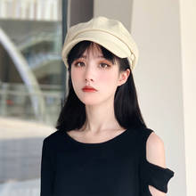 Gorro feminino h3537, chapéu coreano de cor pura de algodão e cânhamo curto para outono, masculino e feminino, chapéu para pintor, meninas 2024 - compre barato