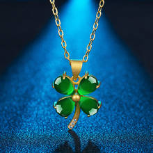 Vintage fashion green jade emerald gemstones clover pendant necklaces for women zircon diamonds gold tone choker jewelry gifts 2024 - buy cheap