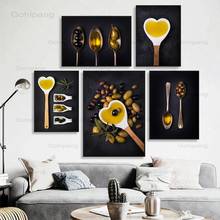 Canvas Painting Olives Heart Shape Spoon Posters Prints Home Decoration Olive Oil Kitchen Room Decor Supplies Modern Wall Arts 2024 - buy cheap