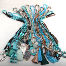 Atacado 15pc azul mix cor colar (presente 20pc & máscara) moda jóias feitas à mão para colares femininos 2024 - compre barato
