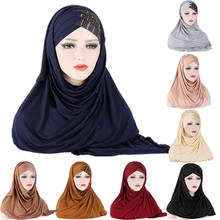 Bufanda de una pieza para mujeres musulmanas, Hijab con lentejuelas cruzadas, con capucha, para rezos 2024 - compra barato